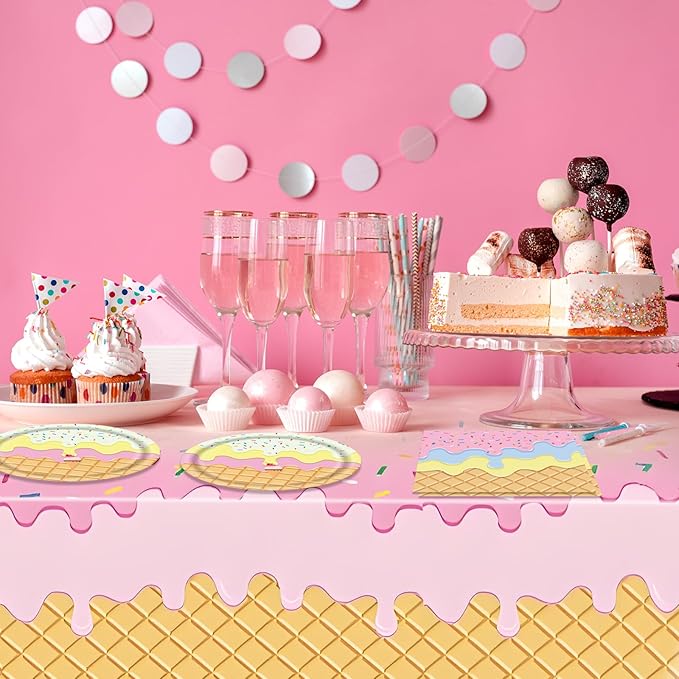 41Pcs Ice Cream Party Decorations,Ice Cream Disposable Tableware Kit with Paper Plates Napkins Tablecloth丨Gender Reveal Party,Toddler Party,Baby Bridal Shower Boys Girls Birthday Decorations,Serves 20