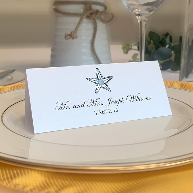 Starfish Place Cards, Set of 25, Pre-cut and Scored - Wedding, Party, Dinner, and Special Events - Made in the USA