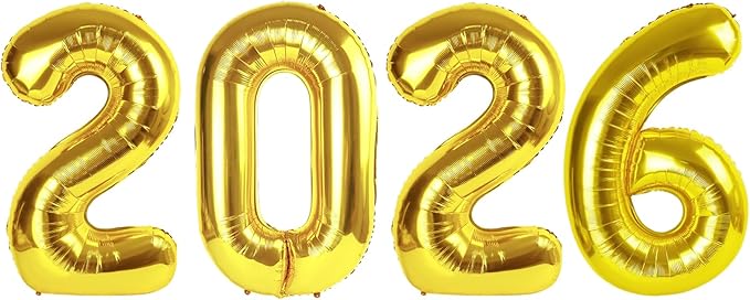 2026 Balloon Numbers - 40 Inch Gold New Years Eve Party Supplies 2026, Nye Decor Party Decorations Happy New Year, New Years Eve Foil Party Balloons