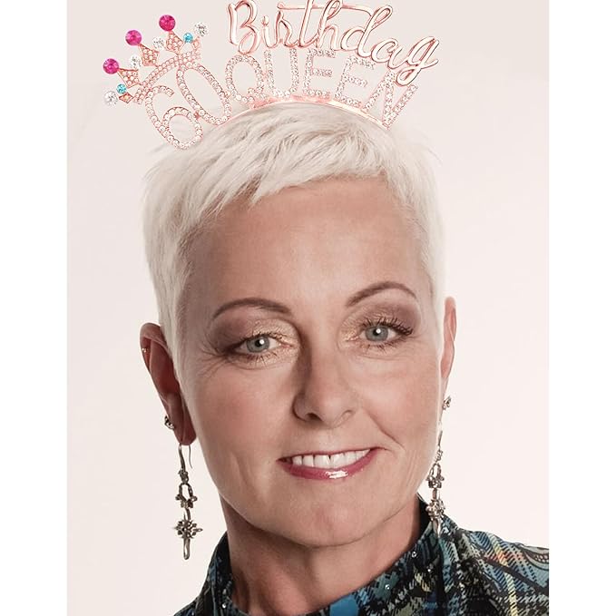 VELSCRUN 60th Birthday Queen Headband, Tiara Crown for Women, 60th Birthday Decorations for Her, Birth Queen Tiaras Crowns Sash for Women Mom Birth Party Decoration Hair Accessories Rose Gold