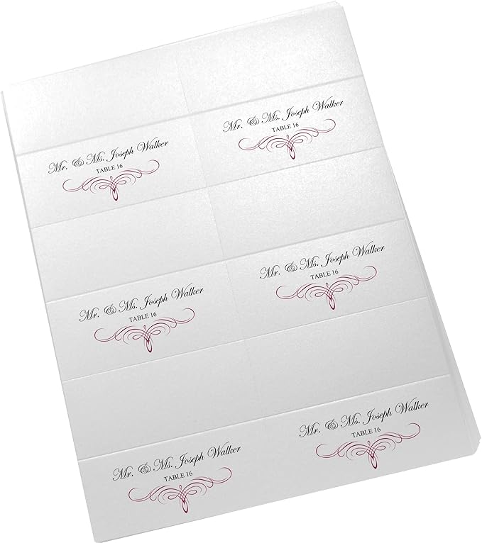Decadent Flourish Printable Place Cards, Burgundy (Choose Color), Set of 150 (25 Sheets), Laser & Inkjet Printers - Wedding, Party, Dinner, and Special Events - Made in the USA