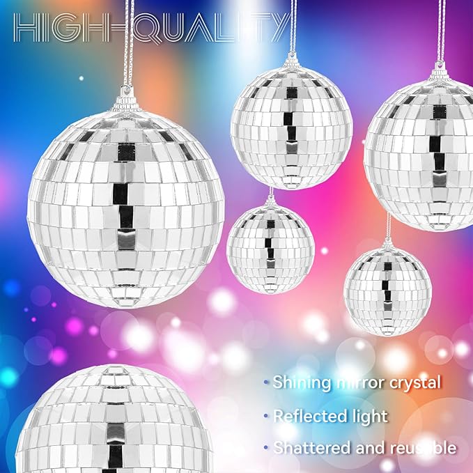 54 Pcs Disco Balls, Hanging Disco Ball Decor, Silver Decor 4 Sizes Reflective for 70s Party Decorations Wedding Dance Music Prom Props (4 Inch, 3.2 Inch, 2 Inch and 1.2 Inch)