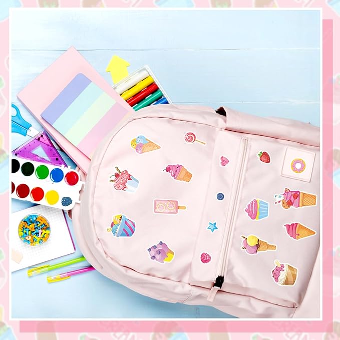 24 Sheets Ice Cream Stickers for Kids, 450Pcs Summer Stickers Bulk Preschool Sticker Sheets for Reward Craft Scrapbooking Water Bottles Gifts Bags Cards Decor