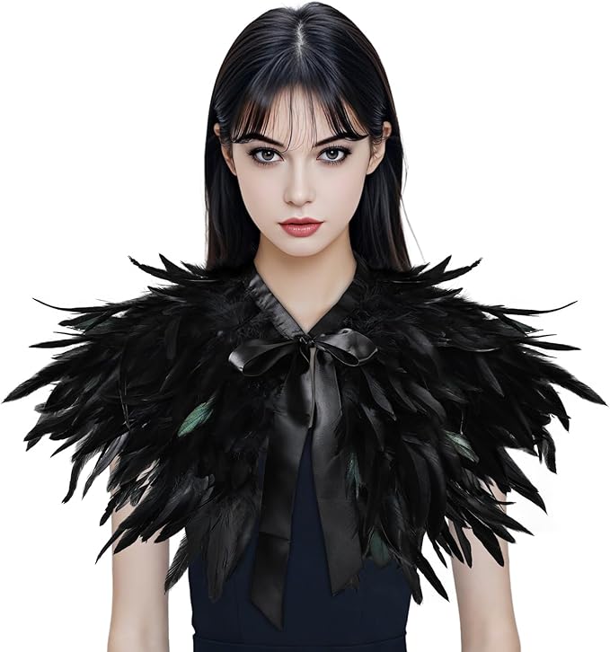 Gothic Natural Feather Shrug Feather Shawl Wrap Cape Victorian Collar for Halloween Cosplay Party Costume Accessories
