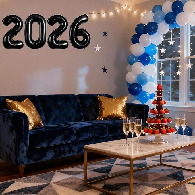 Black 2026 Balloons New Years Balloons 2026 Balloon Nnumbers for Happy New Year Decorations 2026 Signs Graduation Anniversary Balloons Decor
