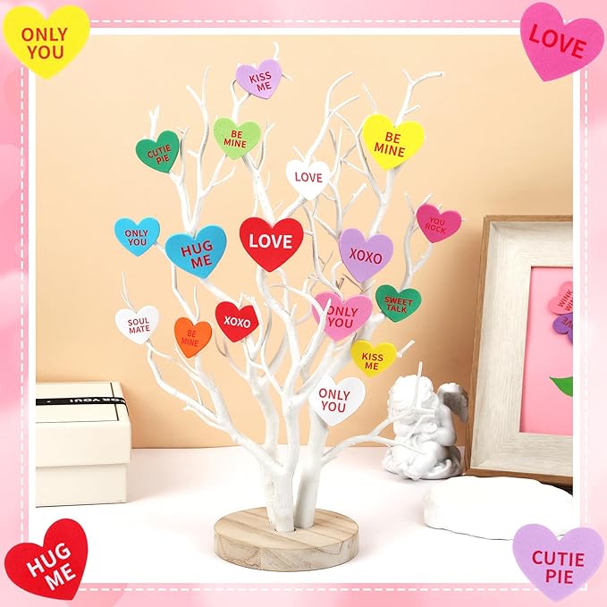 JULBEAR 300 Pcs Valentine's Day Conversation Heart Foam Stickers Self-Adhesive Colorful Mixed Foam Stickers for Kids Party Valentine's Day Wedding DIY Crafts Favor Supplies Home Decorations