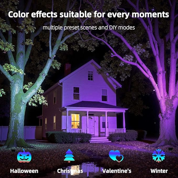 ILC LED Flood Light 50W Outdoor RGB Color Changing, Smart Floodlights RGBW 2700K Warm White & 16 Million Colors, 20 Modes, Grouping, Timing, IP66 Waterproof (2 Pack)