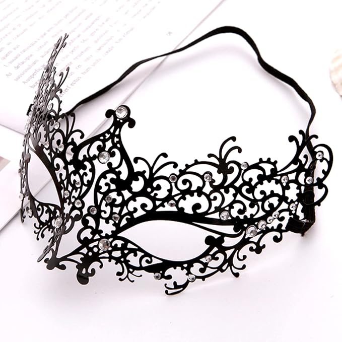 JOYFISCO Masquerade Mask for Women Metal Mask Shiny Rhinestone Venetian Party Prom Ball Bar Halloween Costume Accessory