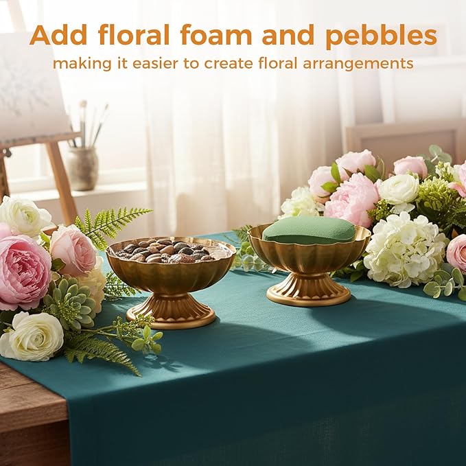 8 Pack Urn Vases for Wedding Centerpieces Vintage Gold Metal Vase Flower Arrangement Pots for Table Hammered Compote Bowl for Christmas Anniversary Party Indoor Outdoor