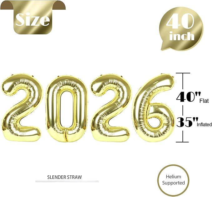 Light Gold 2026 Number Balloon, Light Gold Number Balloons 40 Inch, 2026 Balloon Birthday Decorations, 2026 Birthday Party Supplies