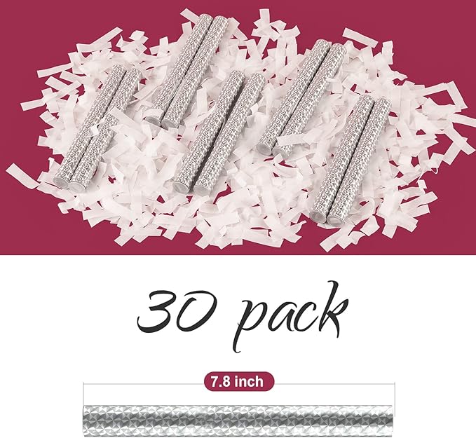 BATTIFE 30Pack White Confetti Wands, Tissue Paper Confetti Flick Flutter Sticks for Wedding Celebrations, Anniversary, Birthday Party, 7.8inch