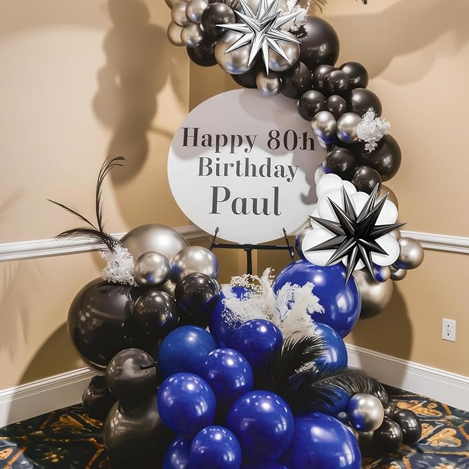 Navy Blue Black Balloon Arch Kit,Balloon Garland with Star Foil Balloons Metallic Sliver White Dark Blue Latex Balloons for Boys Birthday Baby Shower Party Decorations