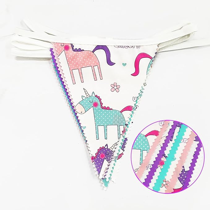 32Ft Pink Purple Blue Pennant Banner Fabric Triangle Flag Bunting Garland for Rainbow Theme Summer Decor Magical Birthday Wedding Party Home Outdoor Garden Hanging Decorations