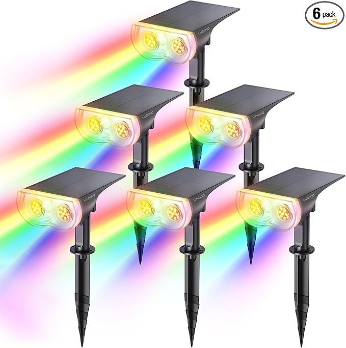 Linkind RGB Christmas Solar Lights Outdoor Waterproof IP67 StarRay Color Changing Spot Lights Outdoor for Yard Garden Pathway Holiday Christmas Decorations (Multicolor, 6 Pack)