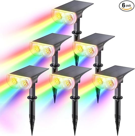 Linkind RGB Christmas Solar Lights Outdoor Waterproof IP67 StarRay Color Changing Spot Lights Outdoor for Yard Garden Pathway Holiday Christmas Decorations (Multicolor, 6 Pack)