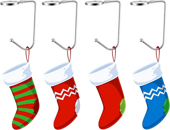 Christmas Stocking Holders Christmas Stockings Hooks Hanger Clip Non-Slip Safety Fireplace Hooks Mantel Hooks for Christmas Party Decoration(Silver, 10)