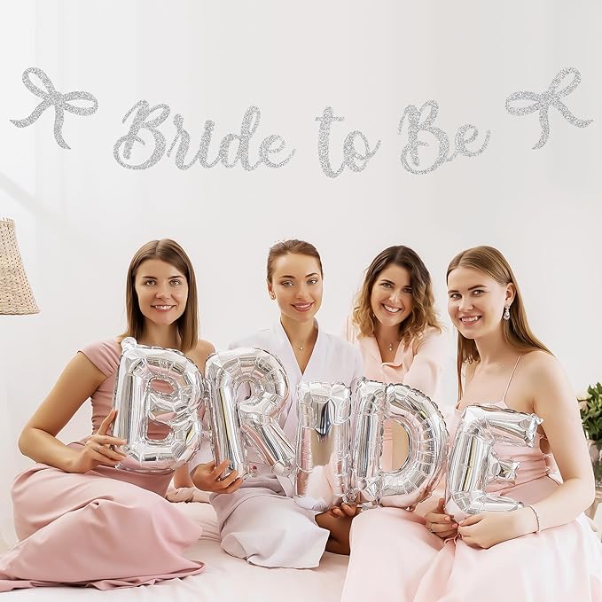 Bride to Be Banner, White Bride to Be with Bow Glitter Bachelorette Bridal Party Banner BRIDE TO BE Sign for White Bachelorette Bridal Shower Wedding Engagement Hen Party Decorations