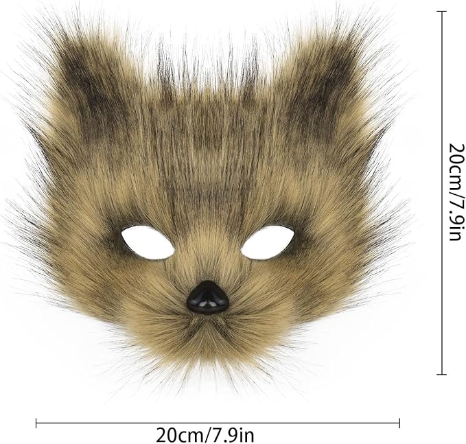 HAOAN Furry Fox Mask Wolf Fox Tail and Paw Gloves Set Adult Cat Halloween Mask Cosplay Animal Party Costume