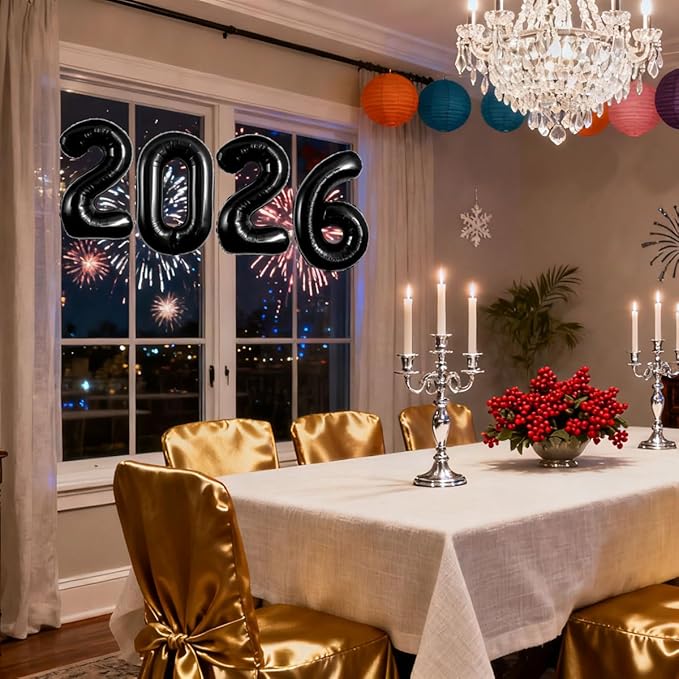 Black 2026 Balloons New Years Balloons 2026 Balloon Nnumbers for Happy New Year Decorations 2026 Signs Graduation Anniversary Balloons Decor