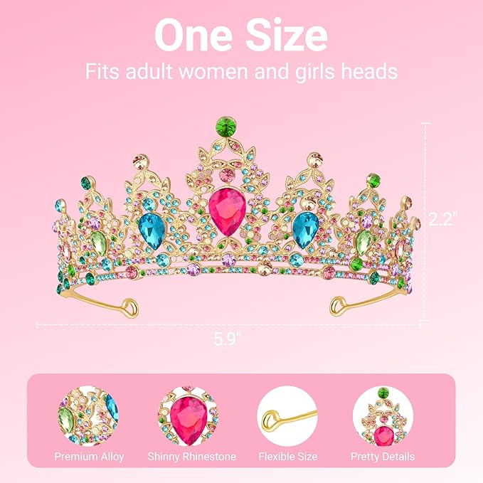 Tiara Crown for Women, Headband Hair Accessories for Birthday Wedding Party Costume Multicolor