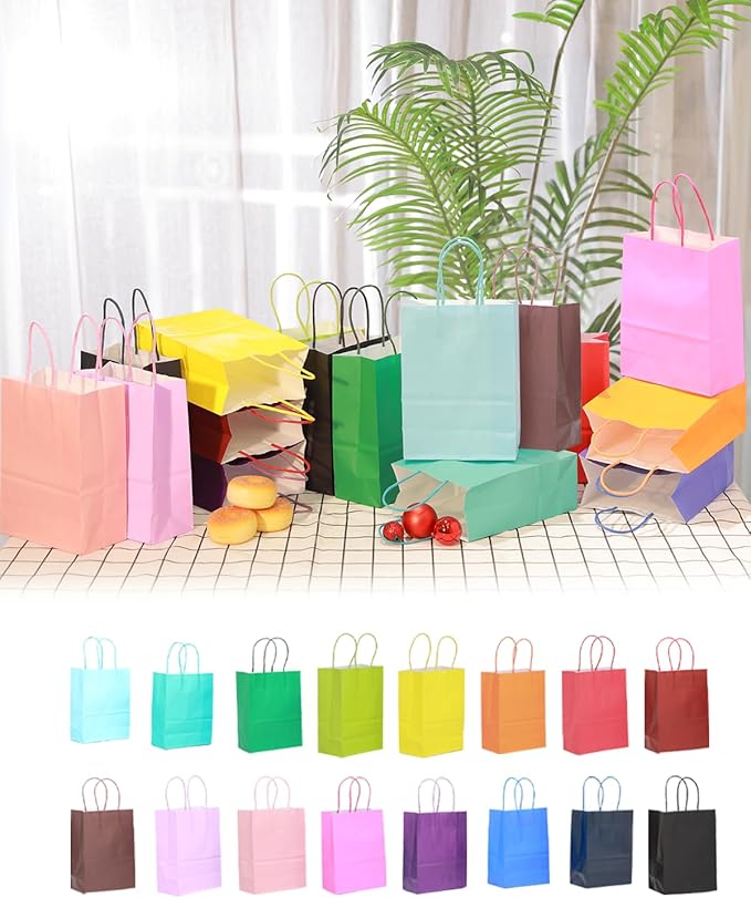 qiqee 13''x10 x5 Large Gift Paper Bags with Handles Bulk 32-Packs Gift Bags 16 Different Senior Color Bags Multiple Uses（Large Size）