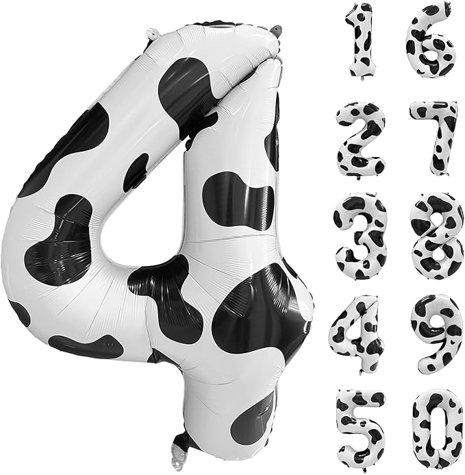 Cow Print Number Balloons, Large Foil Number 4 Balloon 40 Inch Cow Balloon for Boys Girls Birthday Decoration Cow Themed Birthday Party Decorations Farm Animal Party Supplies