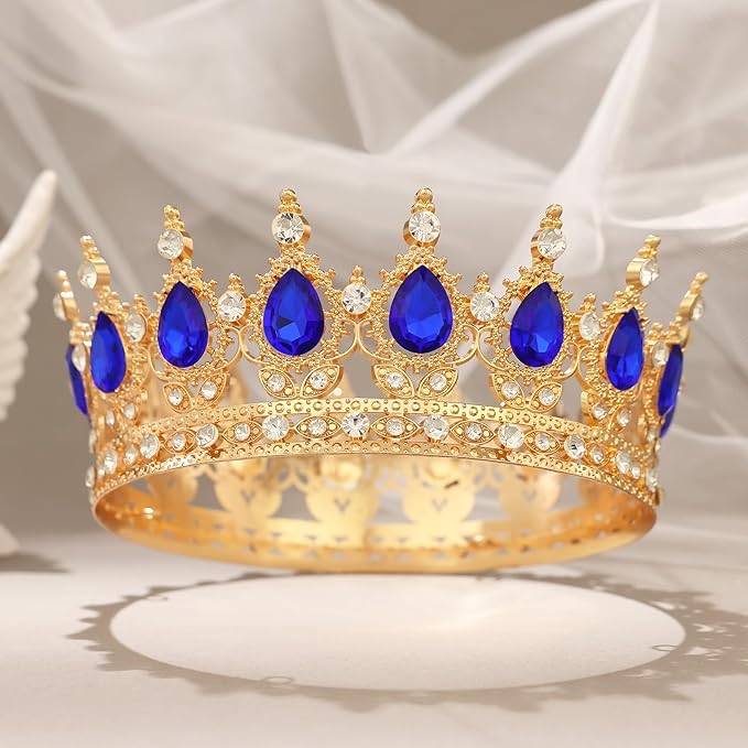 Blue Crown for Women Crystal Tiara and Queen Crown for Girl Wedding Headband for Bride Hair Accessories for Costume Birthday Party Cake Decoration Prom