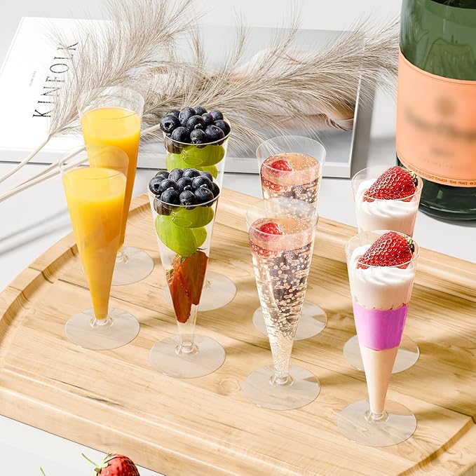 100 Pack Plastic Champagne Flutes Disposable Champagne Glasses, 4.5 Oz Clear Mimosa Glasses Bulk Cocktail Toasting Cups for Party Supplies Wedding Bride Bar, Copas De Plastico Para Brindis