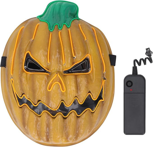 LED Pumpkin Face Cover, Adjustable Glowing PVC Facial Mask with 3 Light Modes and Battery Box, for Halloween Party Cosplay Stage Performance