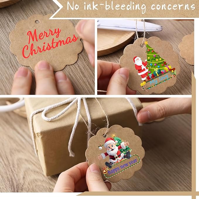 Custom Gift Tags with String, Personalized Tags for Favors, Customized Gifts Wrapping Labels, Wedding Items Birthday Party Favors Crafts Tag (Christmas Gift Tag- Version 1)