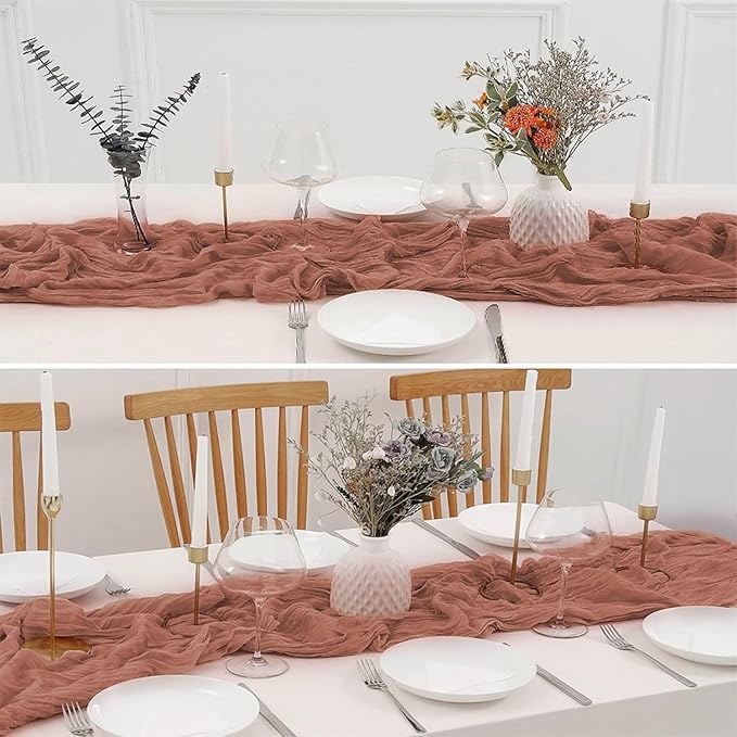 6 Pack 10 Ft Cheesecloth Table Runner Dusty Pink Gauze Long Table Runners Boho Gauze Cheese Cloth Table Runner Rustic Sheer Runner for Wedding Party Table Decor ( 35 x 120 Inch )