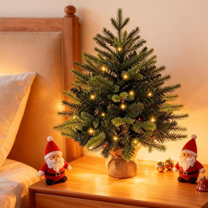 Joyhalo 2ft Small Christmas Tree with Lights Multicolor and Warm White, Pre Lit Table Top Christmas Tree with Remote, 107 Branches Mini Xmas Tree for Room Office Classroom Decoration