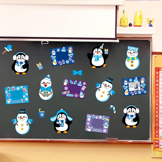 chiazllta 30 PCS Winter Christmas Craft Kits for Kids Holiday DIY Snowman Penguin Sticker Craft Ornament Xmas Art Craft for Party Home Class Game Activities…