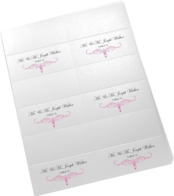 Decadent Flourish Printable Place Cards, Fuschia (Choose Color), Set of 150 (25 Sheets), Laser & Inkjet Printers - Wedding, Party, Dinner, and Special Events - Made in the USA