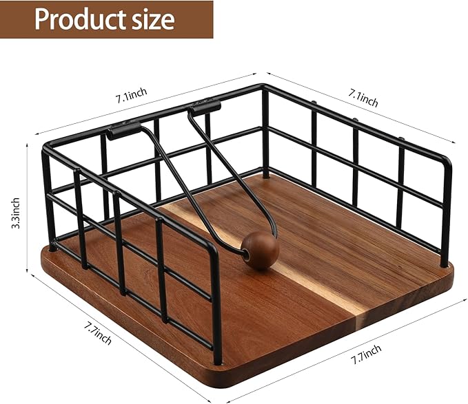Acacia Wood Napkin Holder for Table, Farmhouse Square Napkin Dispenser with Wide Side Opening - Easy to Grab Paper Napkins for Dining Table & Kitchen Counter (7.7“x7.7"x3.3")