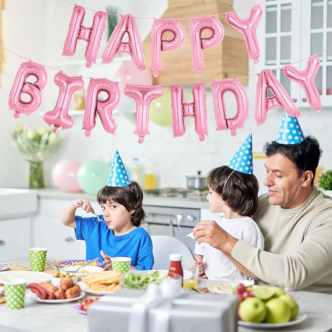 65 Pcs Pink Happy Birthday Balloons and 2 Sets A-Z Letters Foil Balloons, 16 Inch Personalized Name Happy Birthday Banners for Wedding Baby Shower Anniversary Party Decorations (Pink)