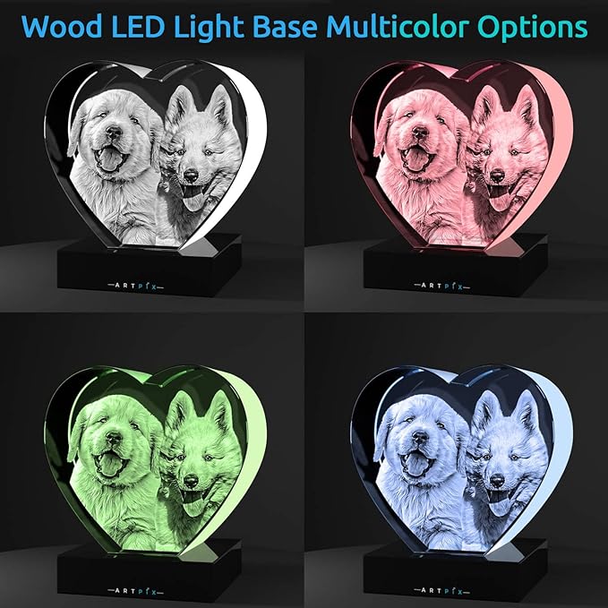 ArtPix 3D Crystal Photo, Personalized Gifts for Women, Wife, Men, Mom, Father, Her, Him, Dad, Grandpa, Great Customized Gift with Your Own Photo, Custom Glass 3D Laser Etched Picture Wedding - Heart