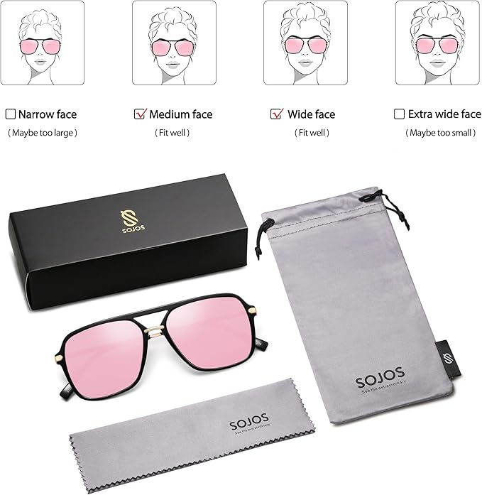 SOJOS Sunglasses for Women & Men, Square, Retro, Polarized Lens, Trendy Aviator, 90s Shades