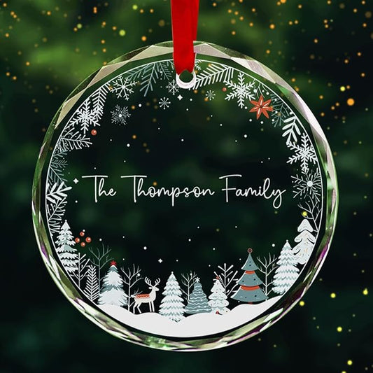 Personalized Round Christmas Crystal Glass Ornaments Custom Family Name Ornament for Christmas Tree Decor Customized 2025 Xmas Tree Hanging Gifts for Freinds Loves