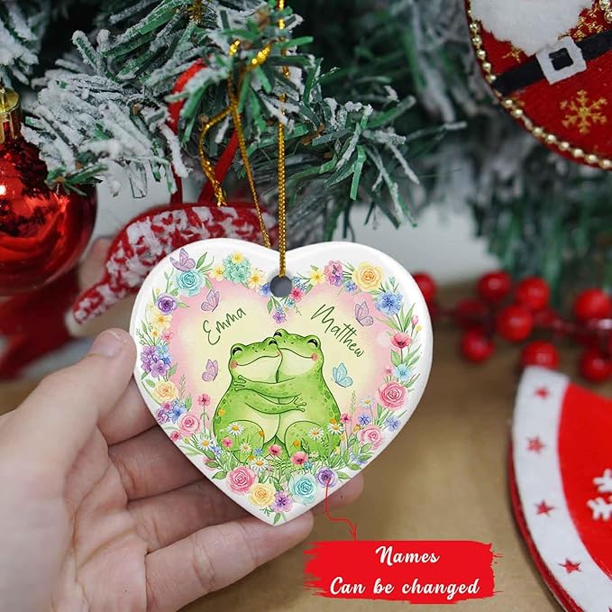 Personalized Frog Couple Christmas Ceramic Ornament, Couples Dating Ornament Xmas Tree Hanging, Wedding Married Ornaments Gift for Bride Groom Couples, Custom Names Frog Animal Keepsake Xmas 2025