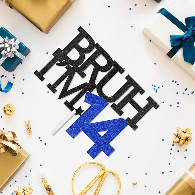 Bruh I'm 14 Cake Topper, Happy 14th Birthday Decorations for Boy, Funny 14th Birthday Cake Topper Birthday Party Decoration Supplies