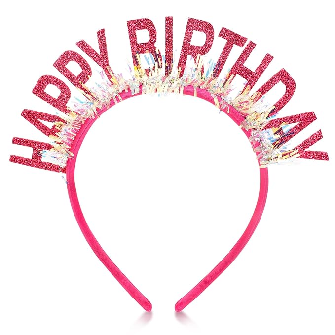 Birthday Headband Tiara, Happy Birthday Headband Tiara Accessories for Women, Rose Red Tiaras Crown Accessories Decorations Party Favors for Girl Princess