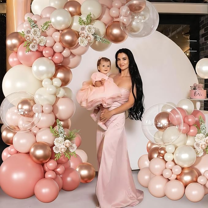 Dusty Pink Balloon Arch Kit 126 Pcs Retro Blush Pink and Metallic Rose Gold Balloon Arch Garland Kit for Wedding Birthday Baby Shower Gender Reveal Bridal Decorations
