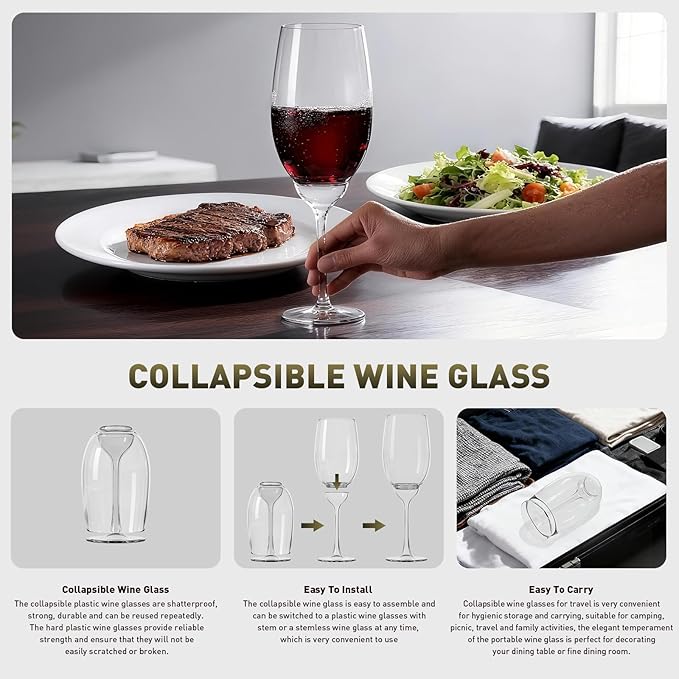 Plastic Wine Glasses Set of 2: 12oz Detachable Drinking Stemless Wine Glass - Reusable Outdoor Portable Shatterproof Wine Tumbler