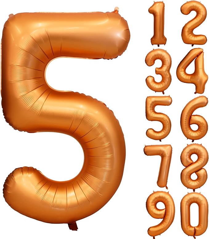 40 inch Orange Number Balloon Giant Foil Helium Balloons for 5th Birthday Party Decorations