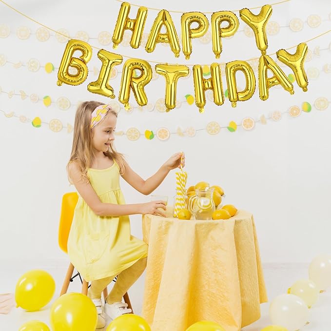 LIOZEOKUN Happy Birthday Balloon Letters 16 inch Mylar Foil Birthday Balloons Banner Sign for Birthday Party Decorations Supplies (Gold)