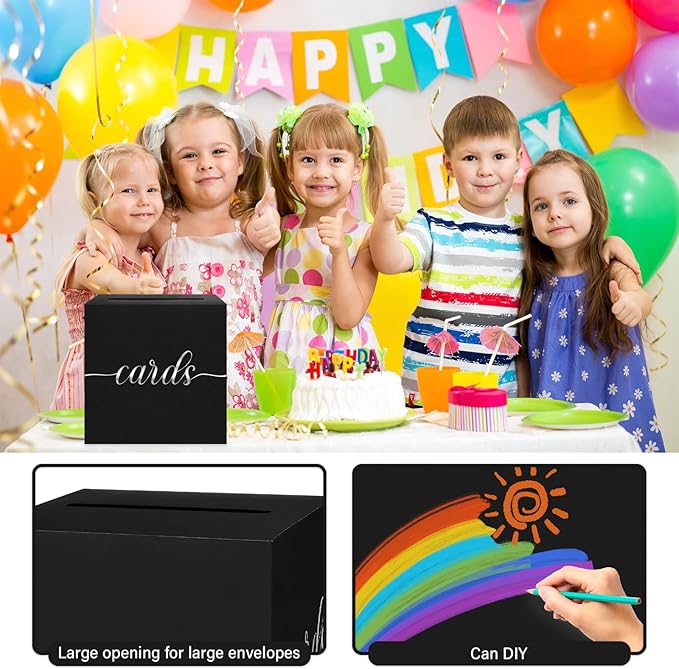 1 Pack Black and Silver Foil Card Box for Party, 8.7" Black Gift Card Box Money Box for Birthday, Wedding, Baby Shower, Retirement, Anniversary, Bridal Shower, Raffle Ticket