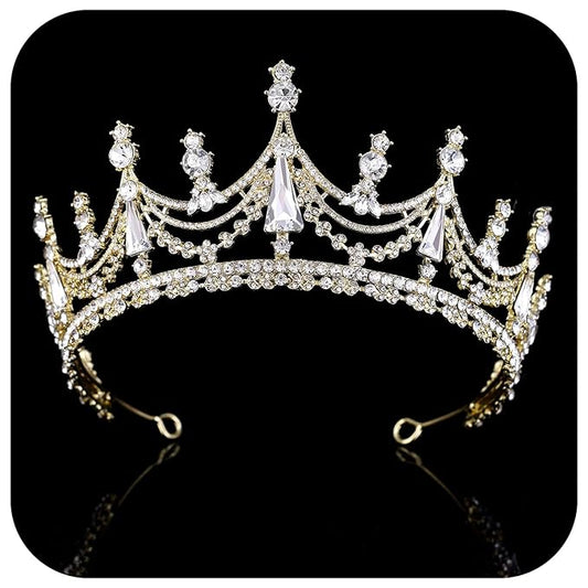 Crystal Princess Queen Tiara - Birthday Rhinestone Crowns Headband for Women Wedding Halloween Prom Pageant Party Coming of Age Ceremony Photo Props （HG608-G White）