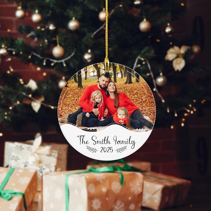 Personalized Family Photo Christmas Ornament 2025 – Custom Picture Glass Crystal Round Keepsake for Your Whole Family – Cherished Gift for Parents, Grandparents & Kids (#PGO08)