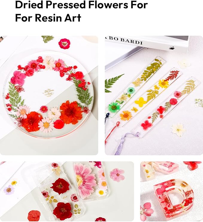 Dried Flowers, Resiners Pressed Flowers for Craft Real Natural Dried Flowers Kit for Scrapbook Supplies DIY Making Crafts Jewelry Resin Soap Candle Card Making (Cherry 174pcs)